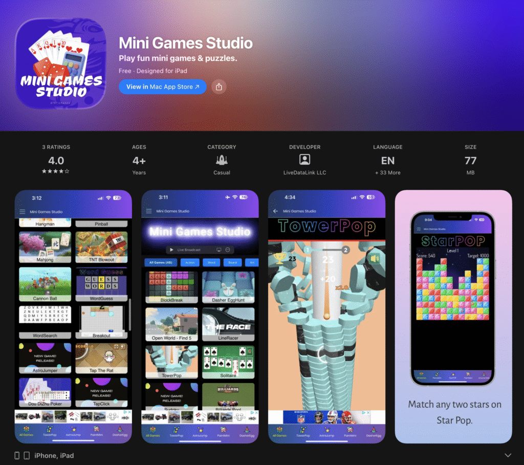 Mini Game Studio Arcade Games Screenshot